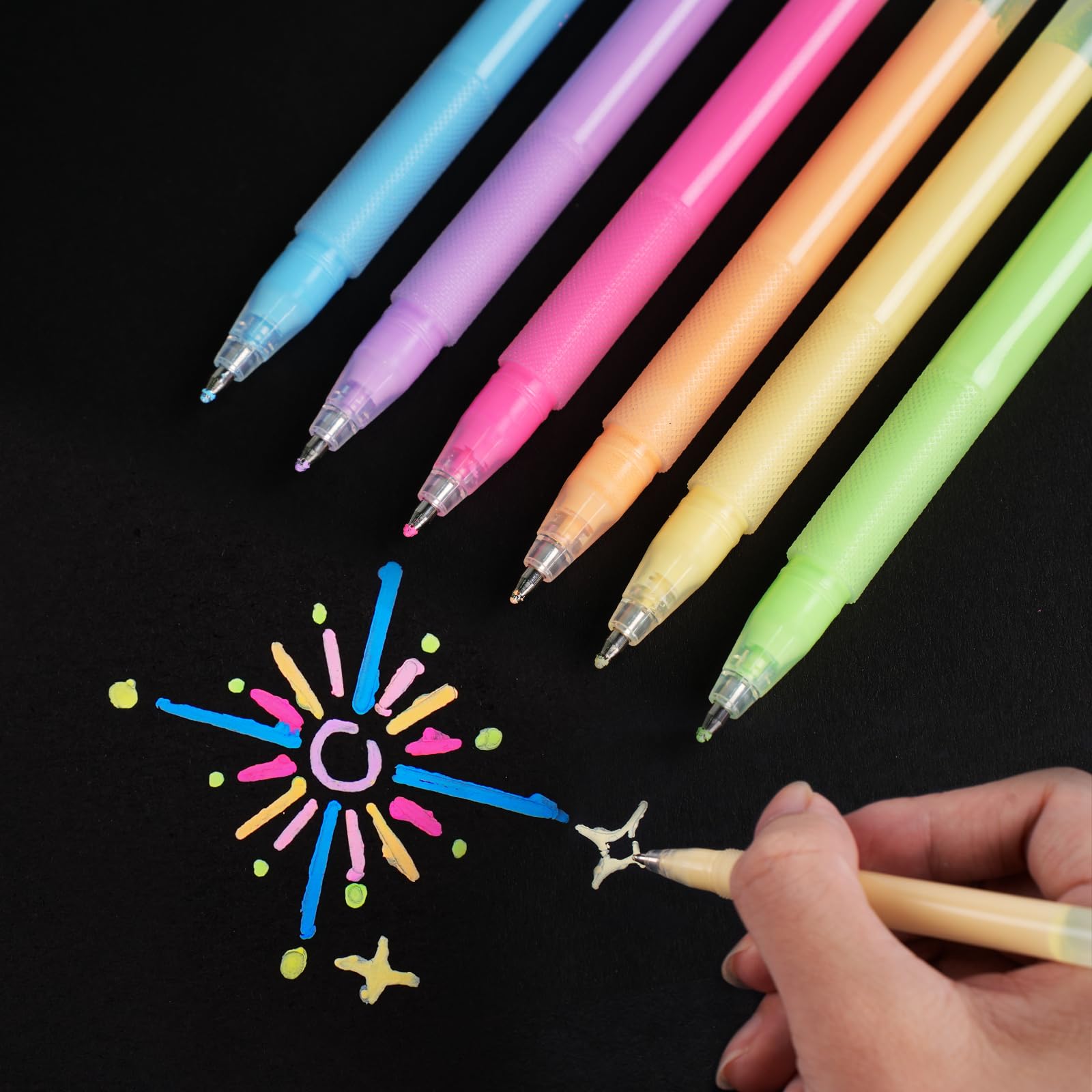 SMOOTHERPRO Coloured Gel Pens | 1.0mm Point Rollerball Pens Set | Pens for Highlight Black Paper Art Drawing Sketching Scrapbook Illustration Bullet Journal (CS010-6) | 6 Pcs