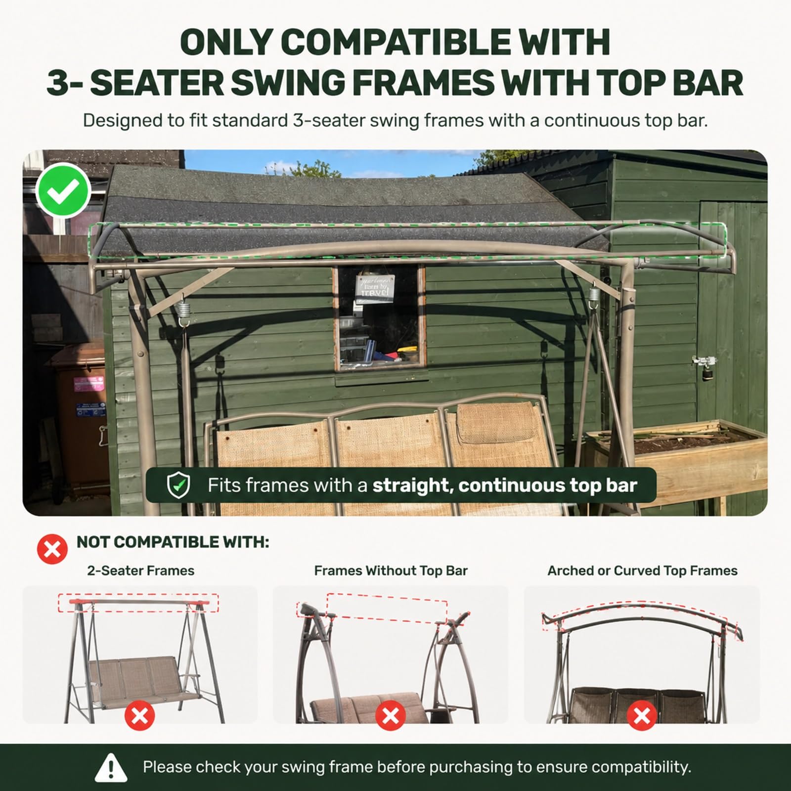 Copertura Dondolo 3 Posti Tettuccio Ricambio Impermeabile per Giardino | Tessuto poliestere 600D 250g/mq, resistente allo strappo, protezione sole pioggia, facile da pulire(Khaki,198*125*21*16cm)