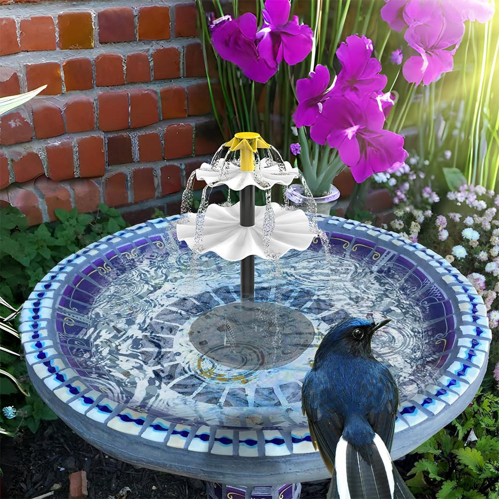 6W Solar Springbrunnen, Gartenbrunnen, Solar Brunnenpumpe für Vogelbad mit 12 LED-Leuchten 9 Düsen, eingebauter 1500-mAh-Batterie, Solar Springbrunnenpumpe für Gartenteich, Aquarium, Aquarium