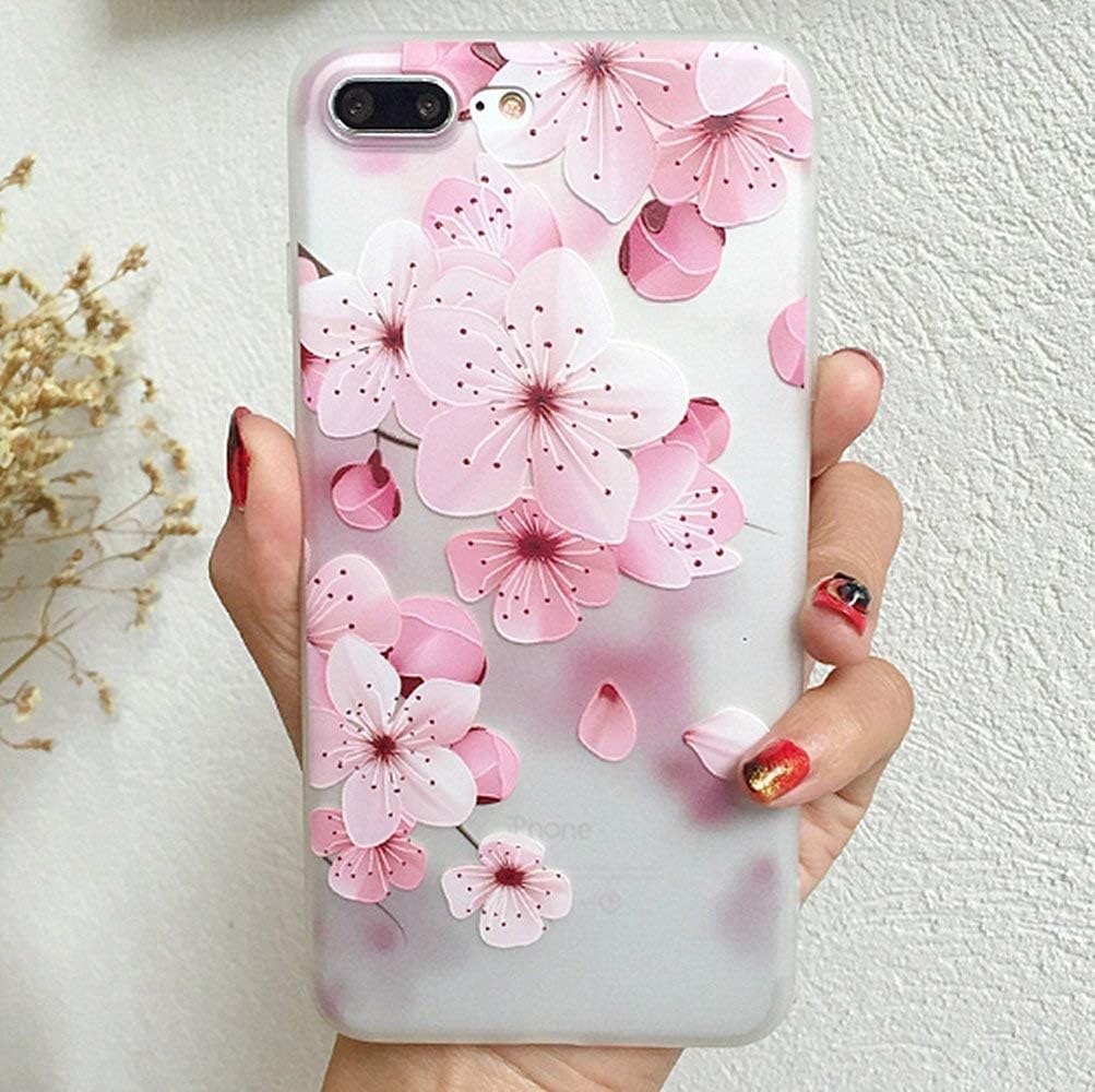 iPhone 11 Pro Max Soft Case,Luoming 3D Emboss Beautiful Cherry Blossom Flower Pattern Slim fit Shock-Absorbing Soft Rubber Clear TPU Skin Cover Case for iPhone 11 Pro Max