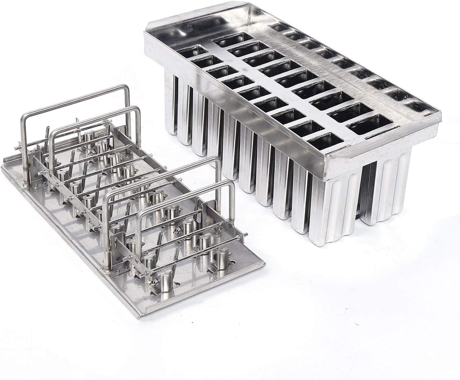 20Pcs Stainless Steel Ice Lolly Popsicle Molds Kit, Commercial Grade Ice Pop Molds, Frozen Popsicle Maker with Stick Holder, Single Cup Capacity 3oz, for Home, Ice Cream Shops and Cafes