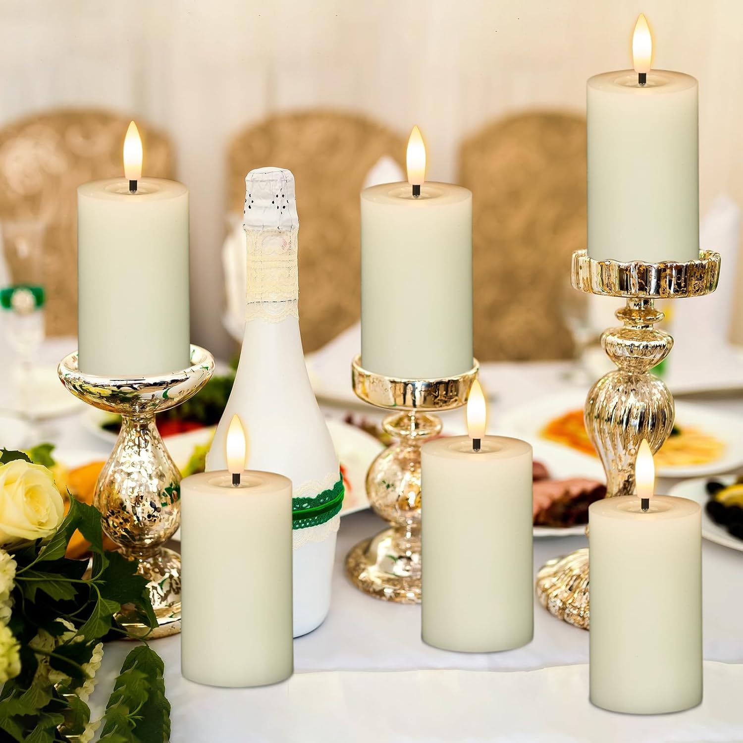 DRomance Flameless Candles Battery Operated with 10-Key Remote and Timer 6 Pack Real Wax LED Pillar Candles 3D Wick Flickering Warm Light Wedding Dinner Holiday Decor(Ivory, 1.9" D x 4.5" H)