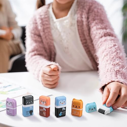 Miniatura 6 de Seajan 44 gomas de borrar para niños, a granel, con temática de animales, con rodillo de limpieza para regalos de Navidad, fiestas escolares