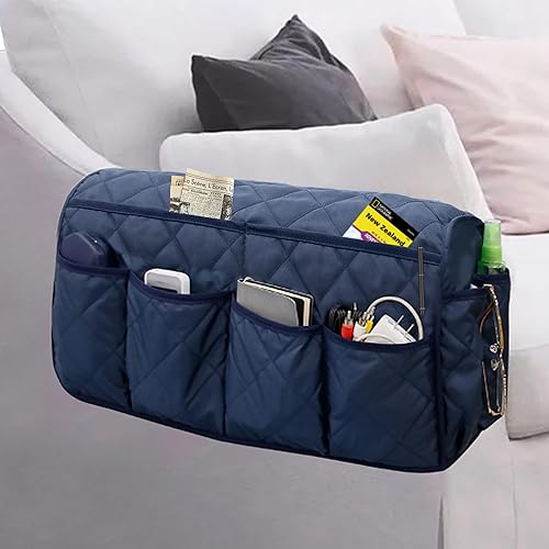 Miniatura 13 de MEHIDFY Organizador de sillón con control remoto para sofá, organizador de reposabrazos reclinable, fundas antideslizantes para sofá con 14 marrón