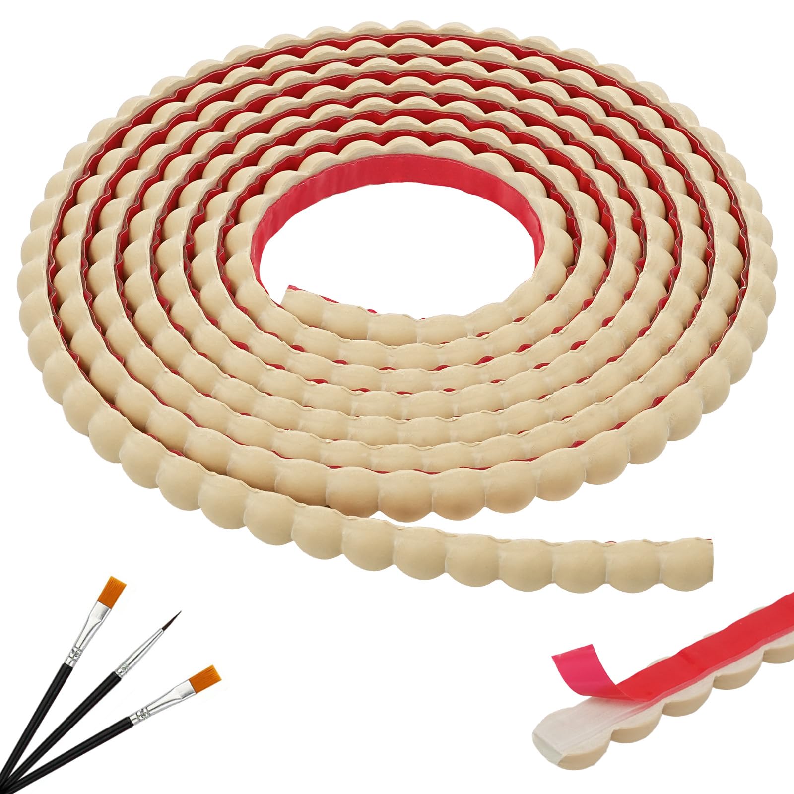 JSIWOTH Decorative Bead Pearl Wall Molding Trim, 3.0 m Flexible PVC Peel and Stick Trim for DIY Home Décor, Bathroom Mirror Frames, Cabinet Edges, Door & Window Borders (Wood, W:15mm × T:7.5mm)