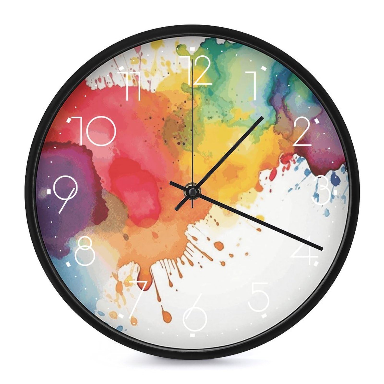 DWVTSLH Stains of Watercolor Paint Splatters Wall Clock 10 Inch Silent Non-Ticking Modern Clocks Battery Operated - Decorative Wall Clocks for Bedroom Living Room Kitchen Office Wall Decor Gift Idea