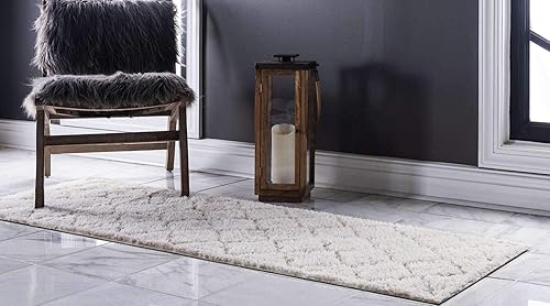 Vista 34 de Unique Loom Trellis Shag Collection Plush Geometric Modern Moroccan Lattice Green Runner Rug (2' 0 x 6' 7)