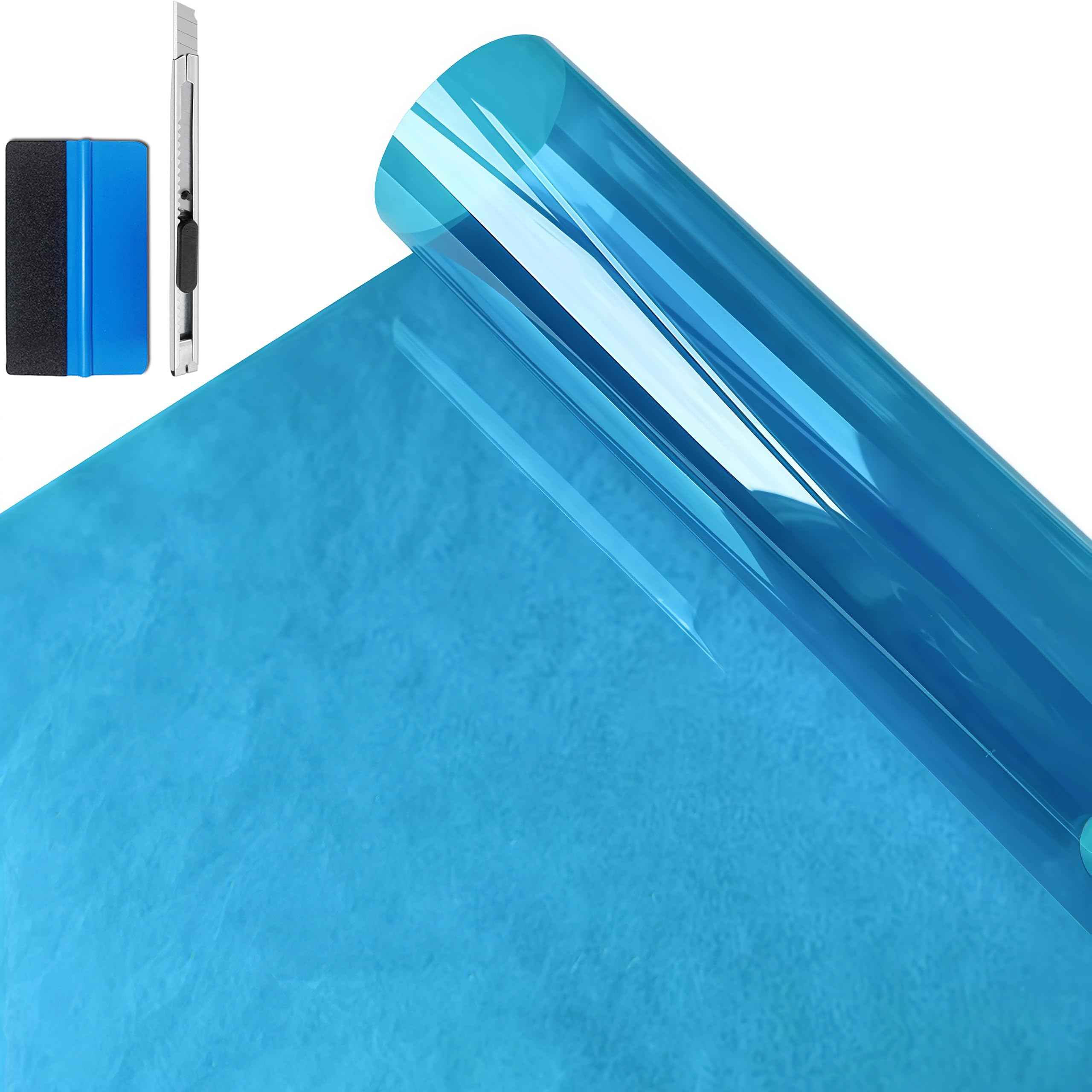 NewL Film Vitre Auto Pet Auto-Adhésif Protection UV 99% Bleu Ciel | Plusieurs coloris, dimensions 50x200 cm, épaisseur 0,06mm, outil de pose inclus, pour voitures, bureaux, magasins, vitres
