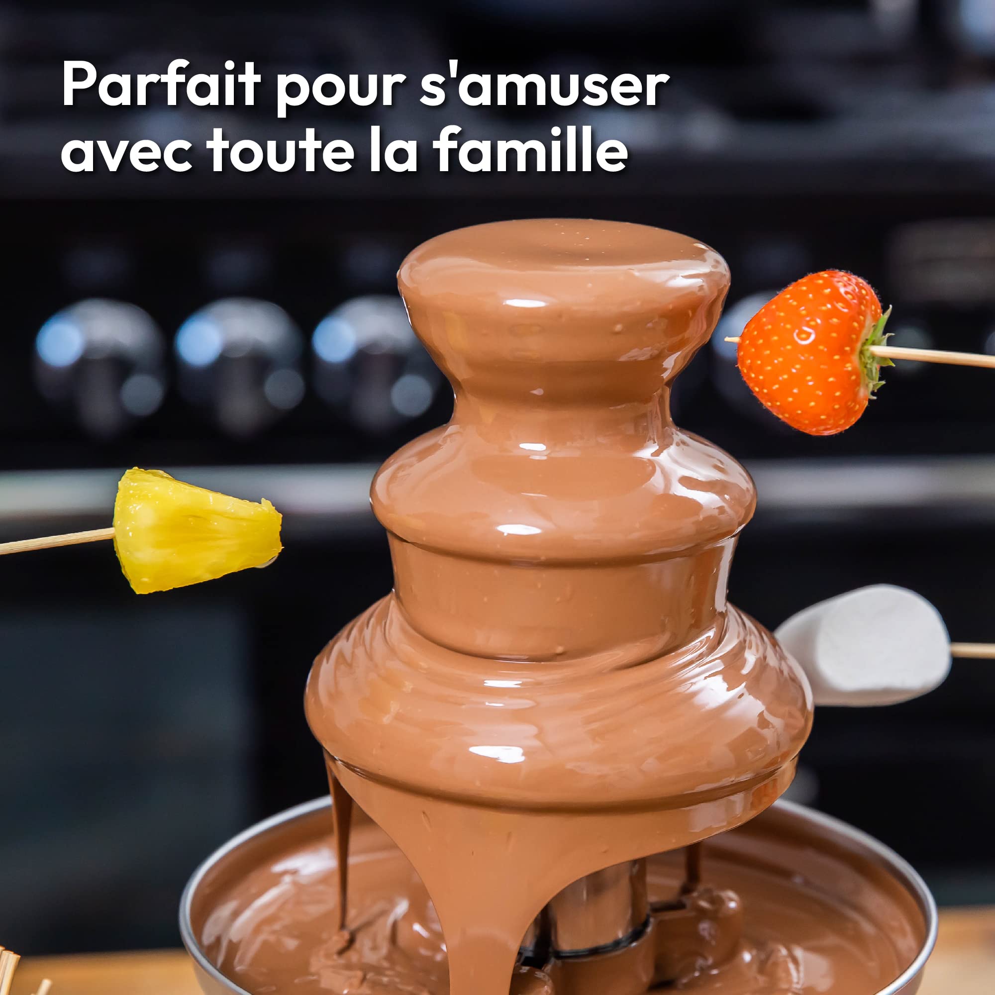 Gadgy Fontaine à Chocolat à 3 niveaux - Fontaine à Chocolat en Acier Inoxydable - Fontaine à Chocolat Retro Look - Fondue à Chocolat 90 Watt - Cascade à Chocolat Rouge