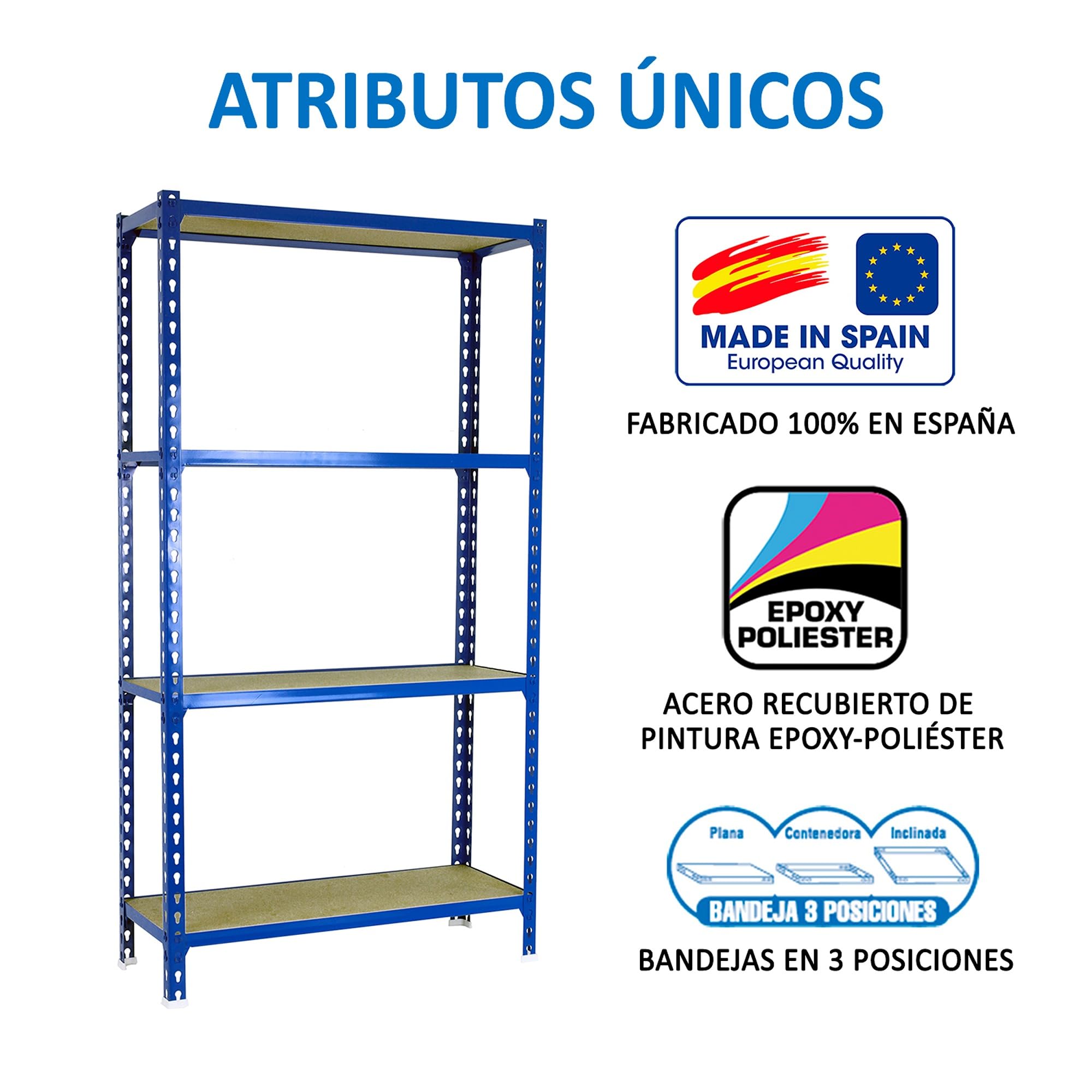 SimonRack Estanteria Metalica, 4 Baldas Madera Ajustables, 200 kg de Punto Flexión, 1500x1100x300 mm, Estantería Almacenaje, Sin tornillos, Azul/Madera - Maderclick | 4 Alturas, Bandeja Madera, 200 kg de Punto Flexión, Azul , Pintura anticorrosión, Montaj