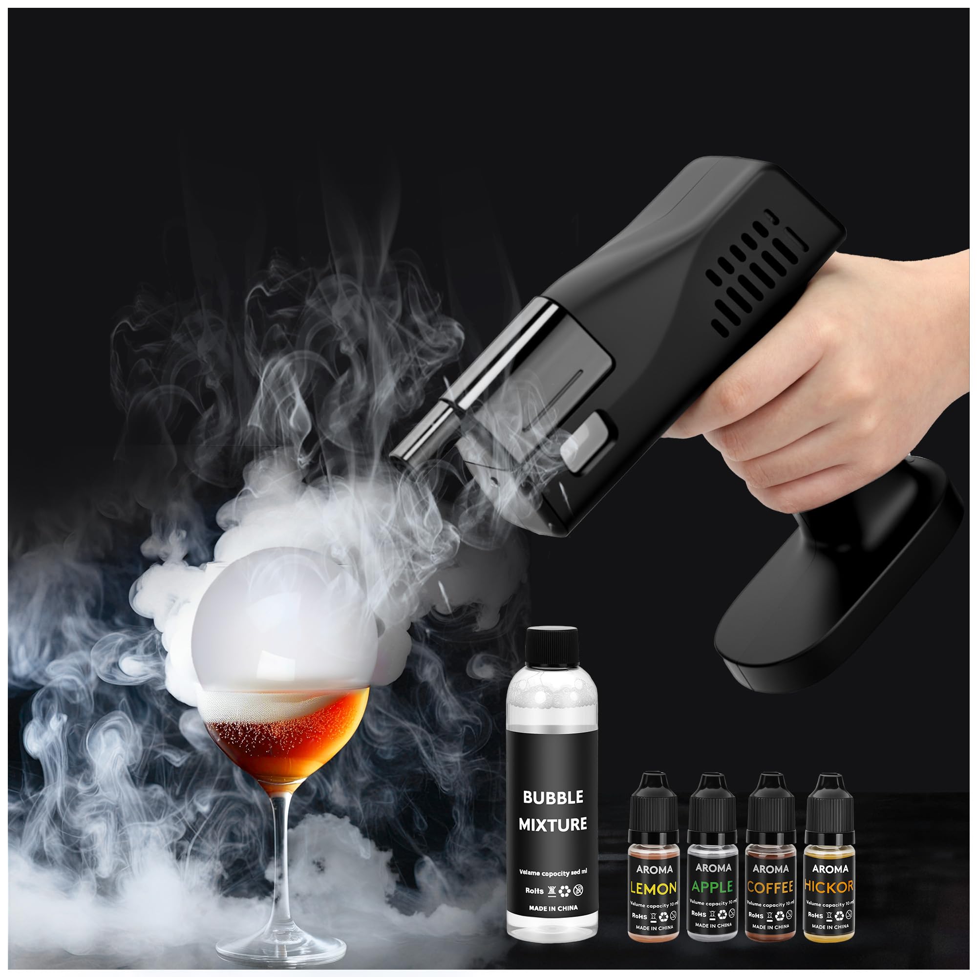 Electric Cocktail Smoking Bubble Gun, Includes 4 Flavour Aromas and Edible Bubbles, Suitable for Bar Party and Outdoor BBQ Gifts for Bartenders Dad Men Husband Boyfriend