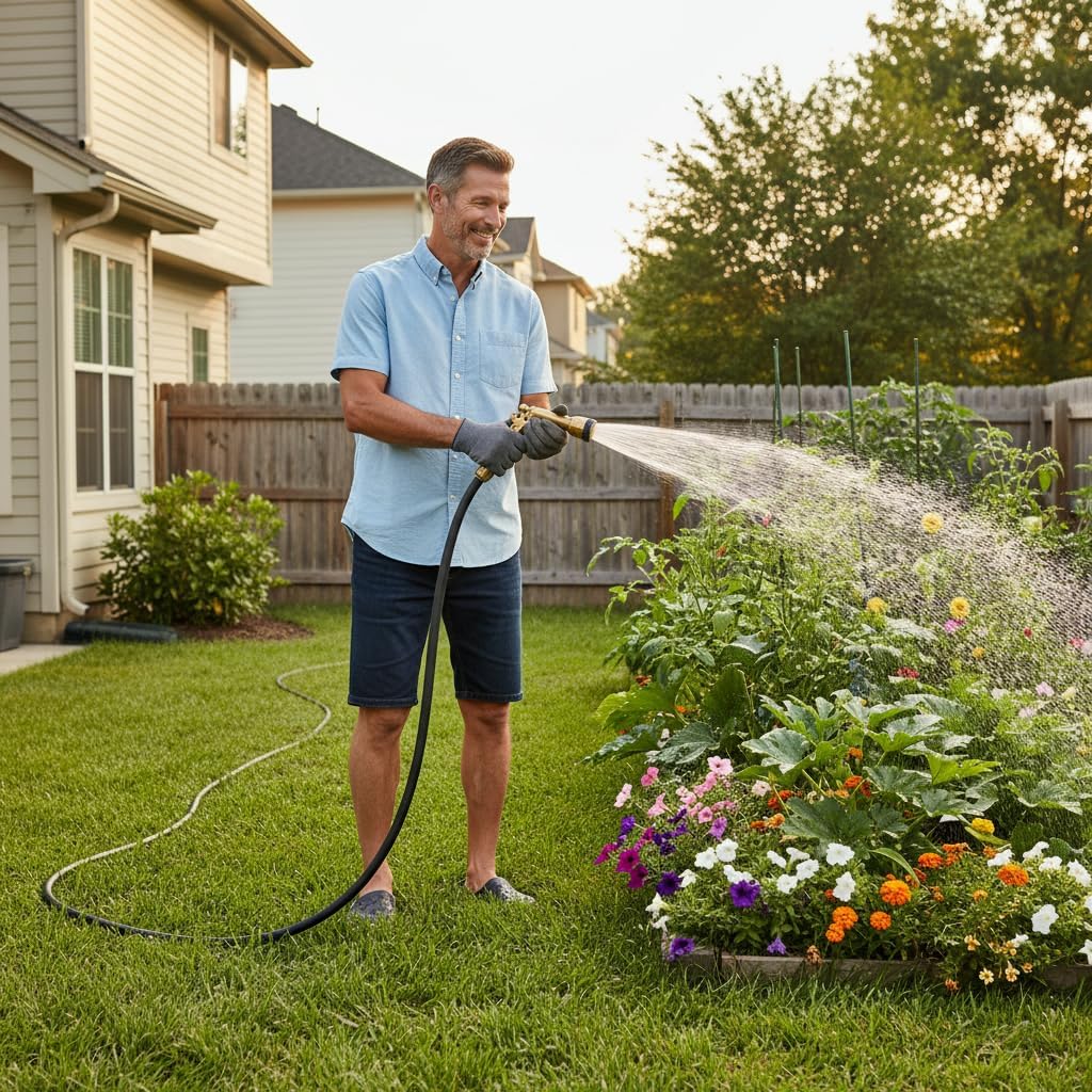 Rubber Garden Hose 25FT: 5/8" Durable Heavy Duty Hose for Yard & Driveway Use - Sturdy Water Hose with Brass Fittings for Homeowners Car Washing Pet Bathing & Everyday Outdoor Tasks