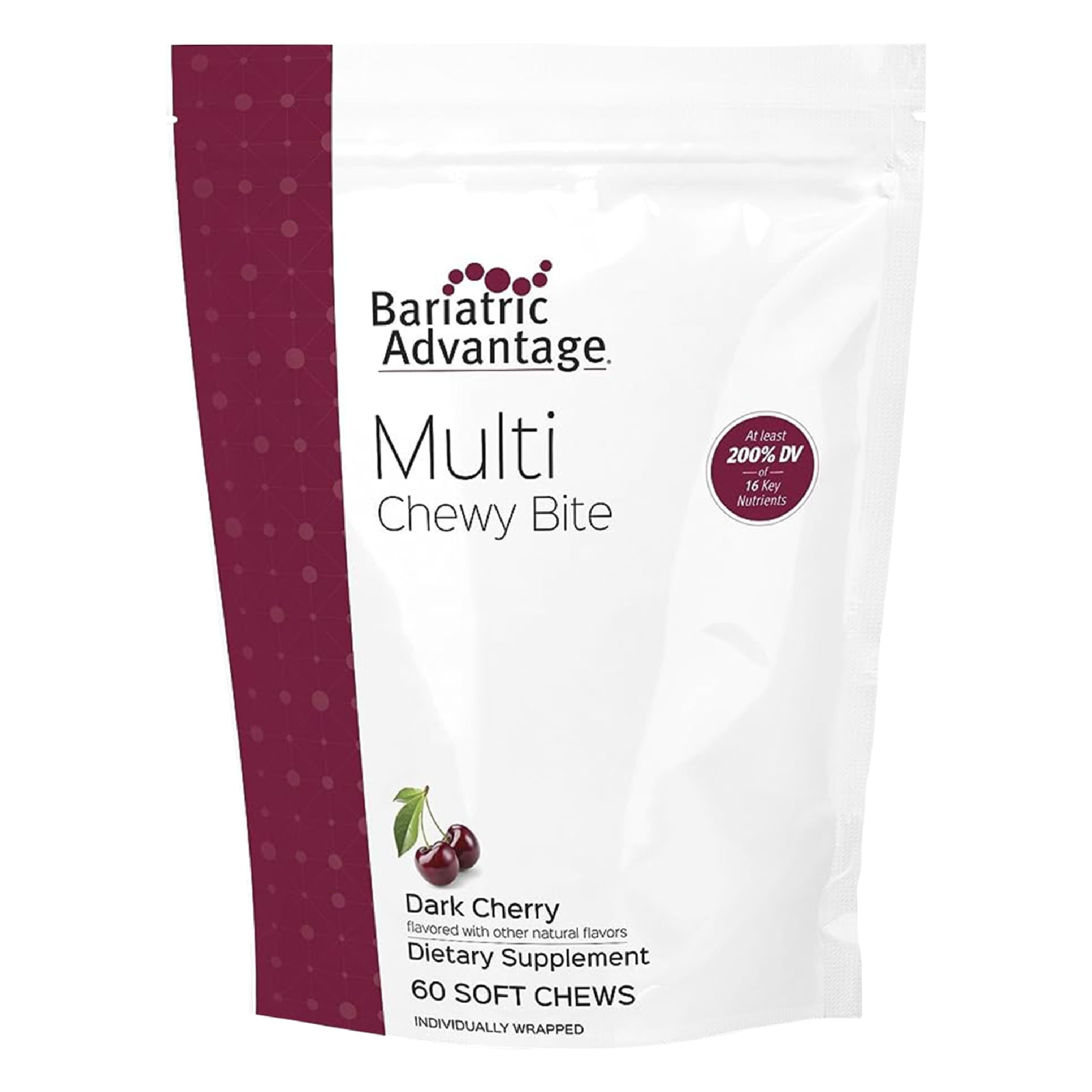Bariatric Advantage Multi Chewy Bite, Soft Chew Multivitamin for Bariatric Surgery Patients Including Gastric Bypass and Bariatric Sleeve - Dark Cherry Flavor, 60 Count