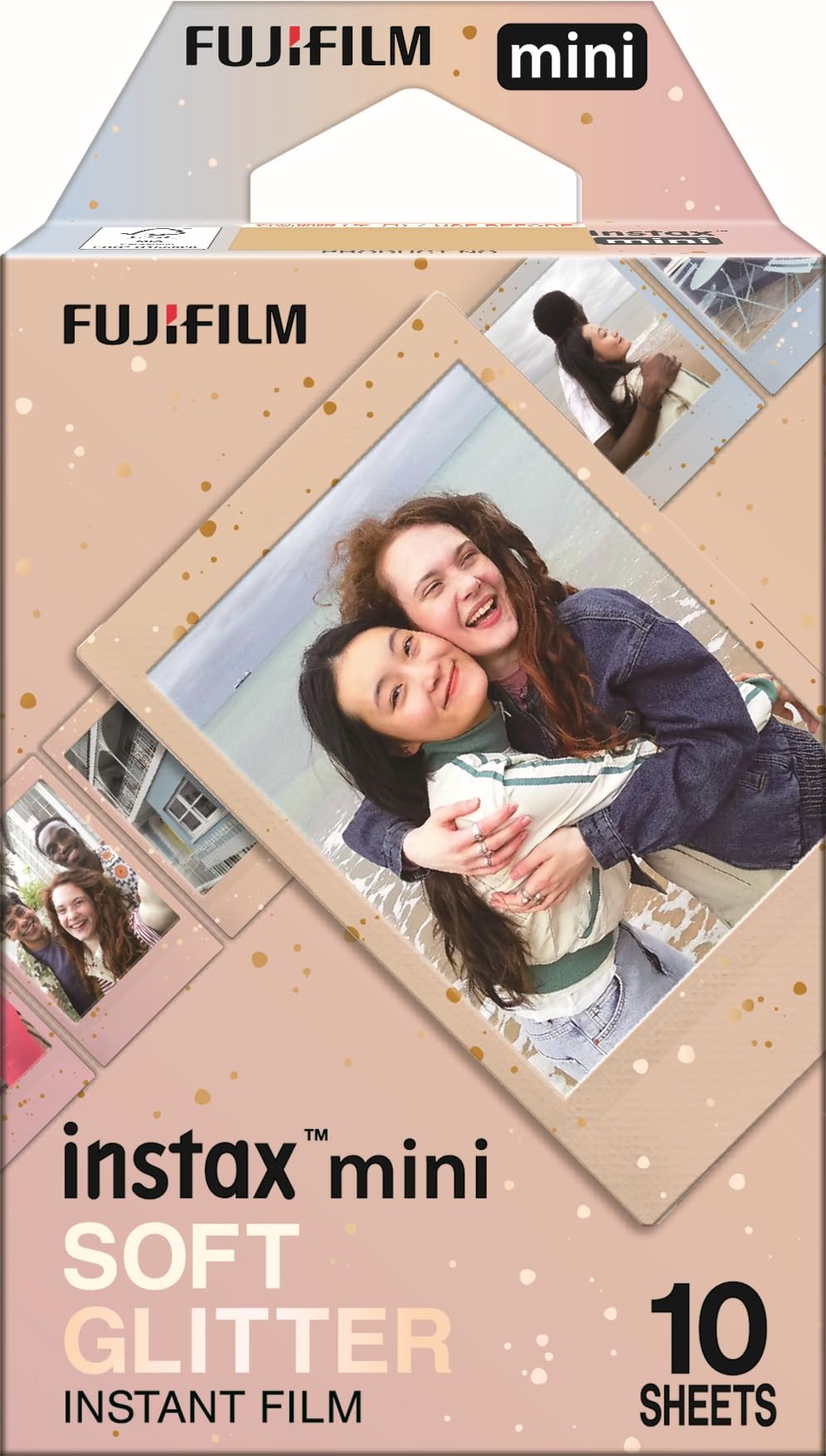 instax mini instant film 10 shot cartridge, SOFT GLITTER border, an ISO800 film