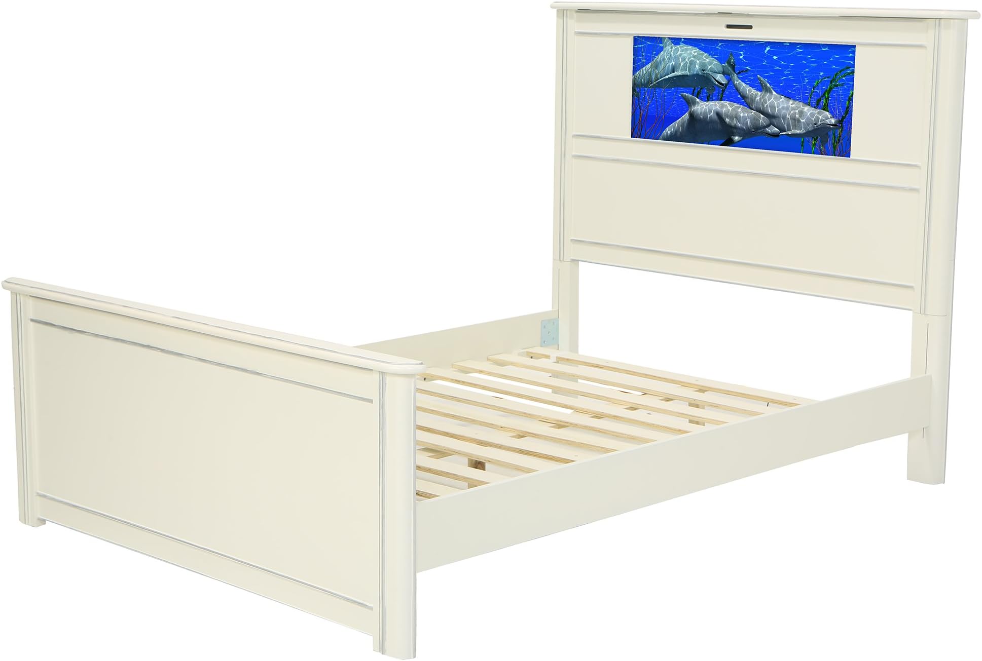Riviera Full Bed with Changeable Back-Lit LED Imagery Headboard, Satin White
