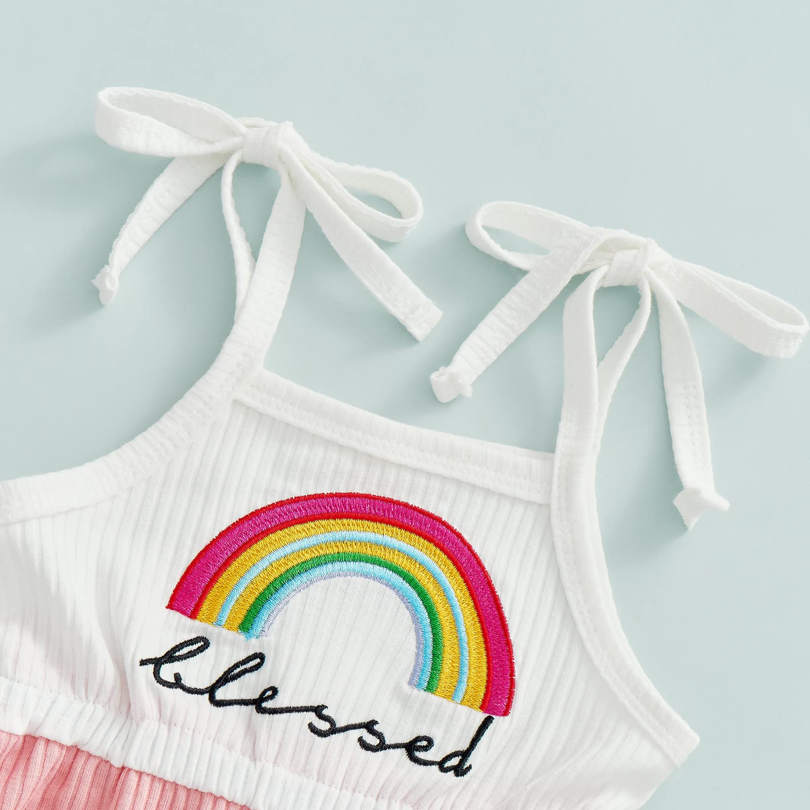 Infant Baby Girls Casual Romper Sleeveless Rainbow Print Ribbed Patchwork Summer Clothes