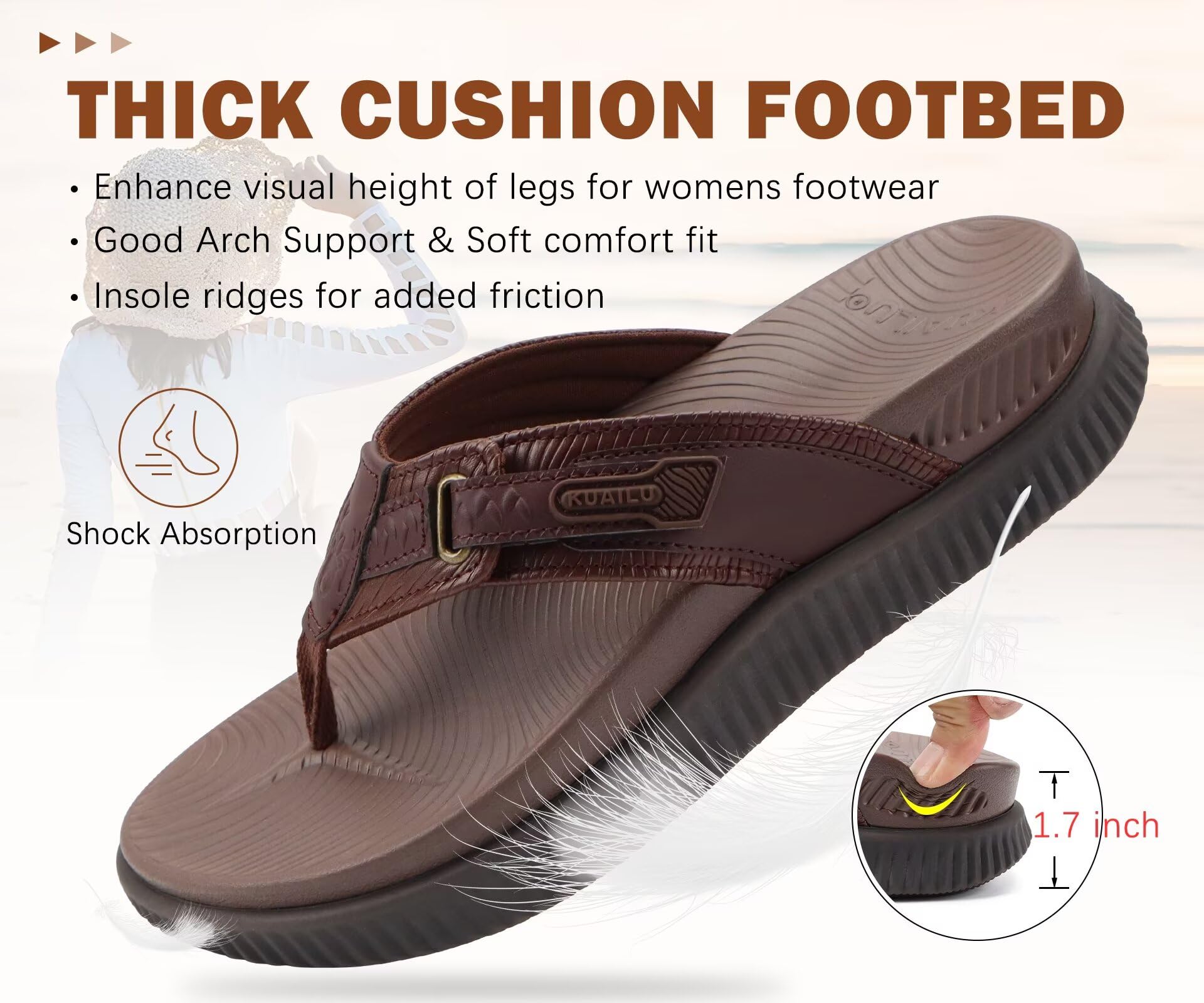 KuaiLu Chanclas Mujer Cushión Deportes Recuperación Sandalias De Caminar Para Mujeres Con Cómodo Soporte De Arco - Ajustable Plataforma Slip On Interior Outdoor Para Verano Casual