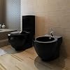 ZEYUAN Stand Toilet & Bidet Set Black Ceramic,Close Coupled Bathroom Toilet Modern Ceramic Space Saving Oval Pan Soft Close Seat