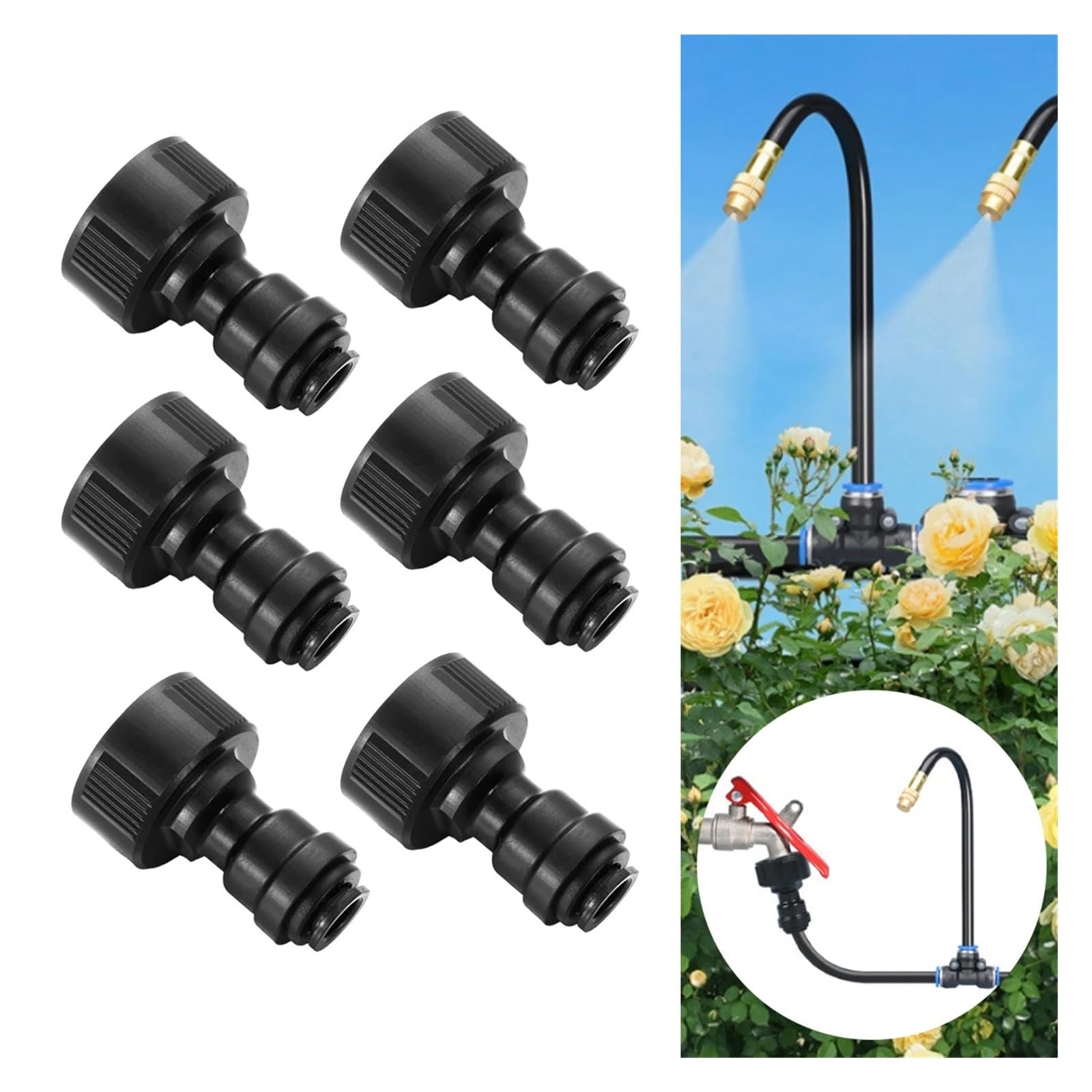 Juntas de grifo de rosca hembra de 3/4 pulgadas con filtro de malla de 8 mm, color negro, para jardín, césped, plantas, flores, riego, conectores rápidos, 1/10 unidades