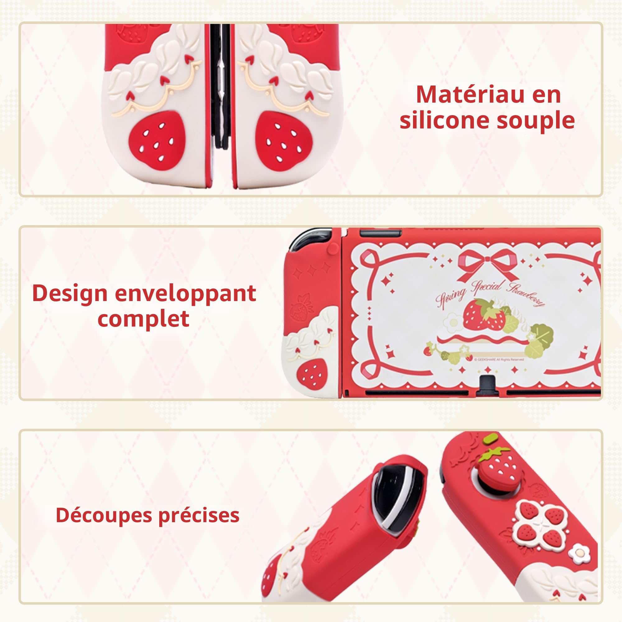 GeekShare Compatible avec l'étui de Protection Switch OLED, étui de Protection en Silicone Souple pour Switch OLED, Coque de Protection séparable avec 2 Capuchons de préhension pour Le Pouce