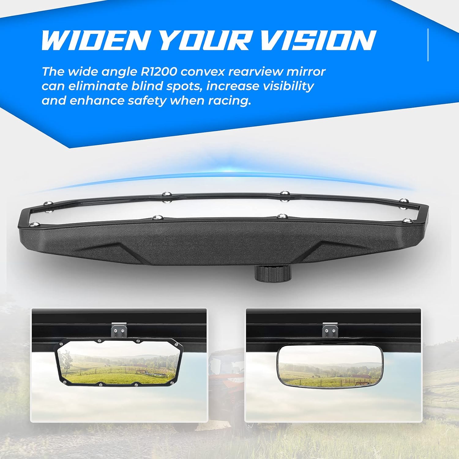 KEMIMOTO UTV Rear View Mirror Center Mirror Compatible with Polaris Ranger 500 570 900 XP 1000XP Crew 2017-2026, Require Factory Drop Down Mounting Tab
