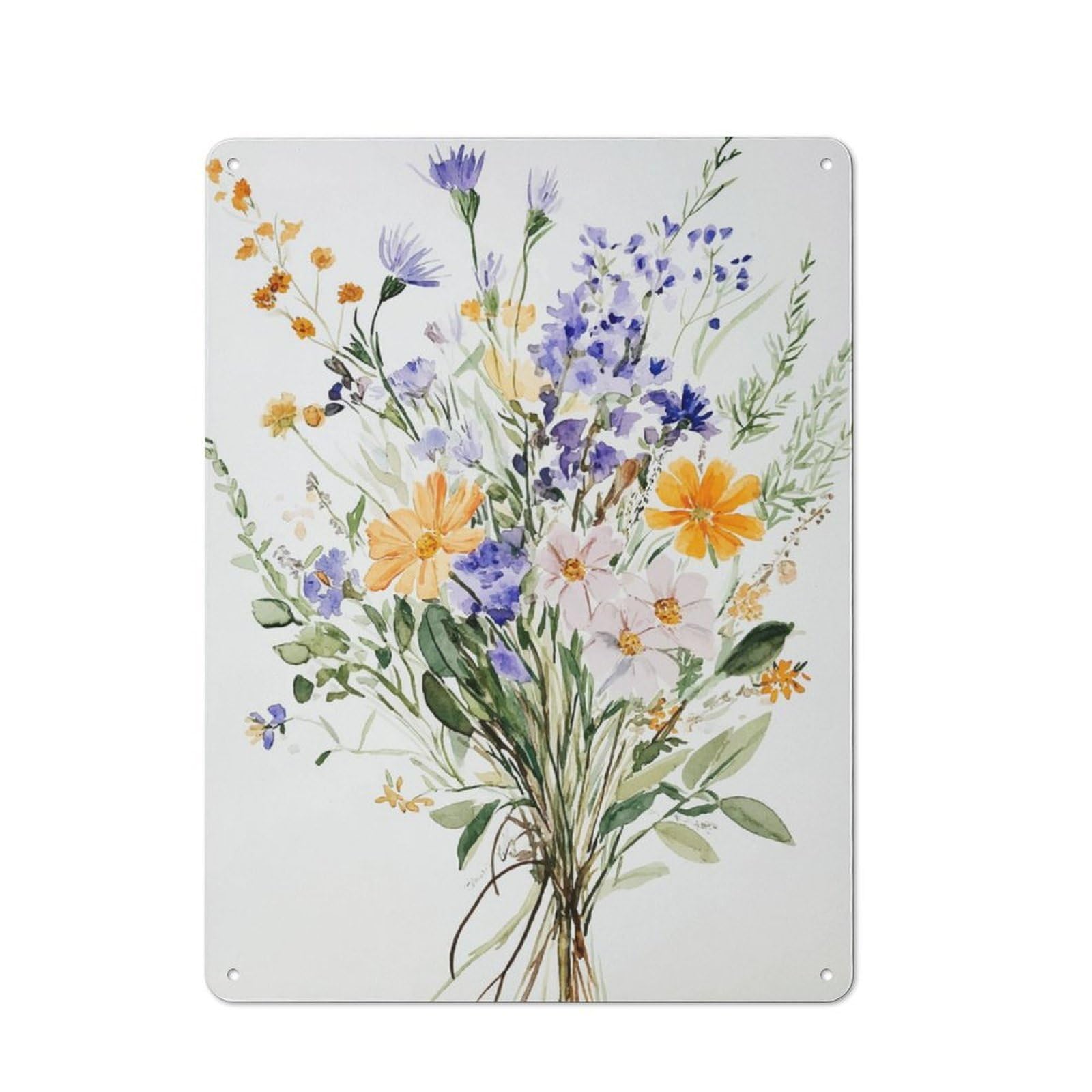 Junmoney Watercolor Wildflower Bouquet Tin Wall Plaque 40X30cm With For Living Room Wall, Gift For Feature Wall Decorators During The Christmas Season