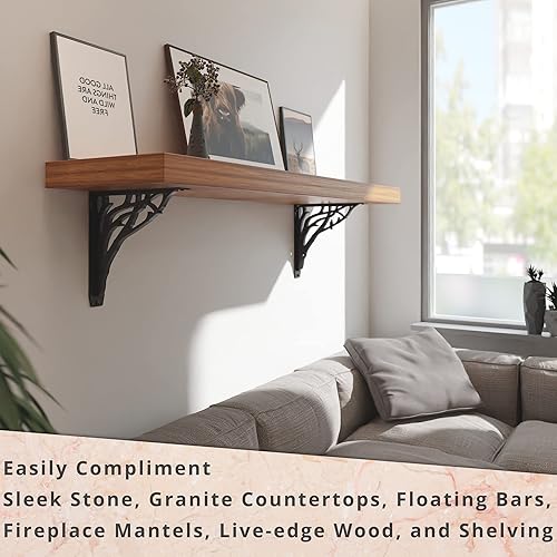 Miniatura 6 de Starby Angel Oak - Kit de soporte de estante resistente, 12 x 12 pulgadas, juego de dos soportes de metal para estanterías, estantes de madera,