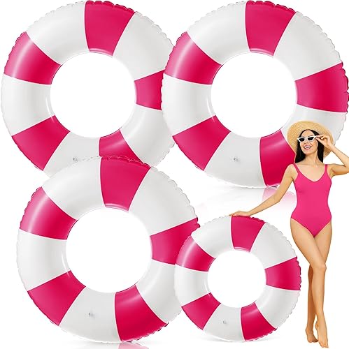 Miniatura 26 de Flotadores inflables jumbo de 47.24 pulgadas para piscina, anillos de piscina a rayas azules y blancas, tubo inflable para mujeres adultas, verano,