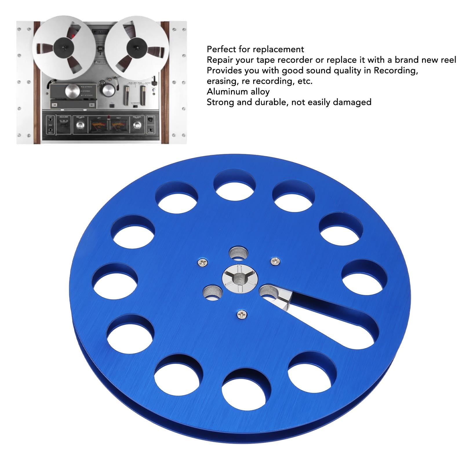 Aufnahmebandspule, 1/4 7 Zoll Leere Bandspule, Aufwickelspule, Tonband-Aufwickelspule, Universelle 11-Loch-Aluminiumlegierungs-Offene Spule für (Blau)