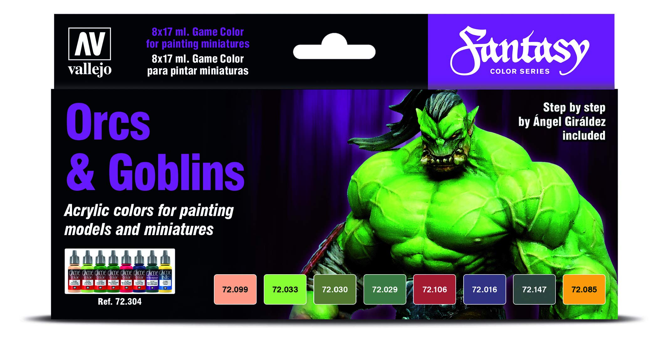 AV Vallejo Game Color – Lot de 8 couleurs de jeu – Orcs et gobelins, 17 ml