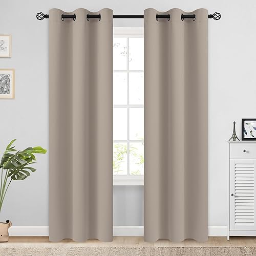 Miniatura 241 de COSVIYA Cortinas 100% opacas para dormitorio con forro negro, bloqueo de luz completa, aislamiento térmico y ojales, tratamiento de ventana de 54