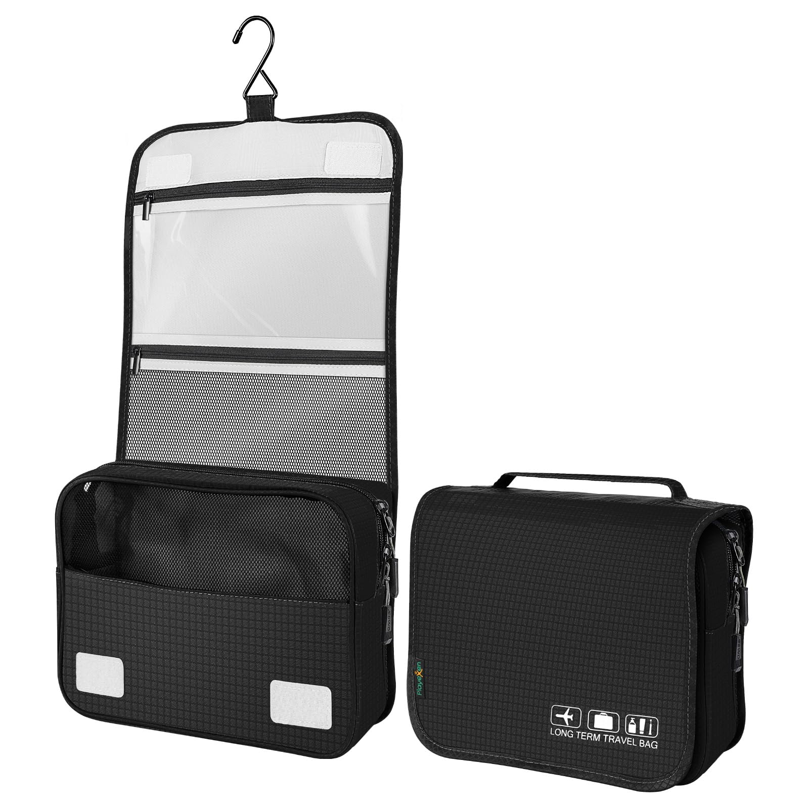 Playexen Hanging Travel Toiletry Bag, Portable Travel Cosmetic Organizer Bag for Women Men, Waterproof Toiletries Wash Bag with 4 Compartments &