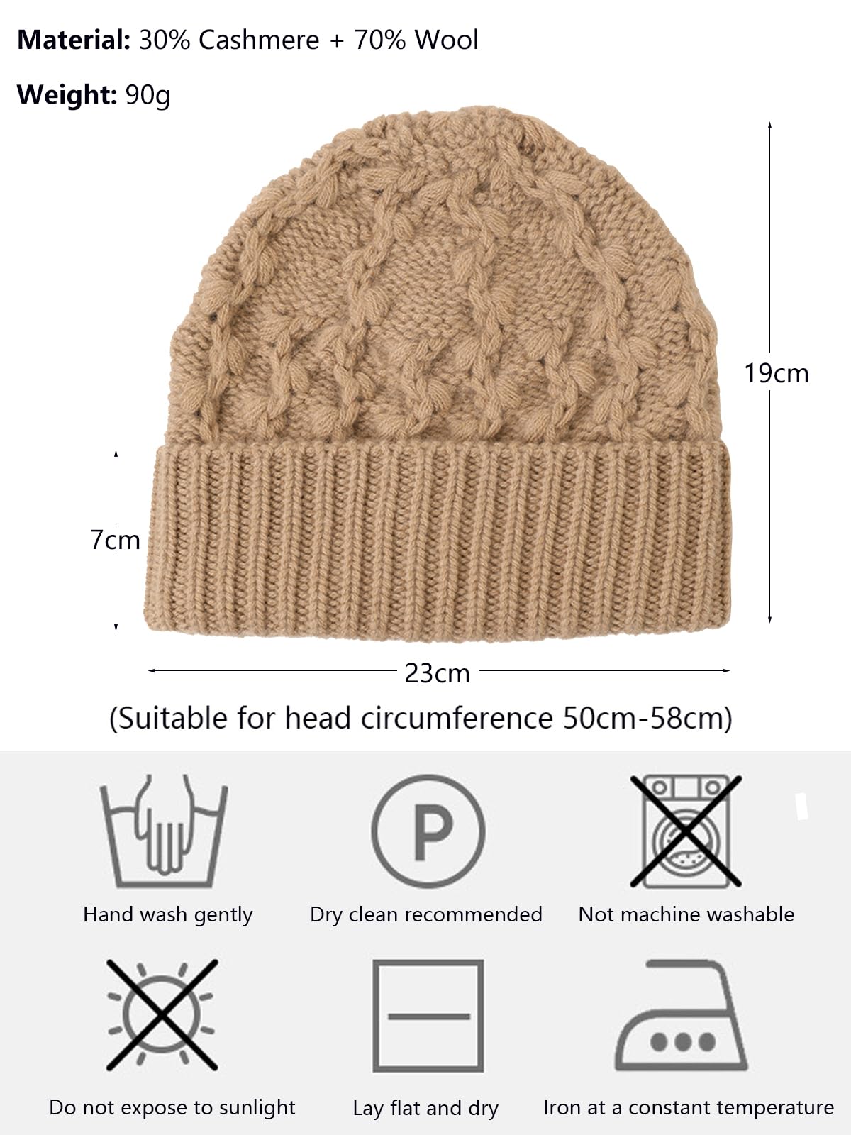 YUONNY Donna Cappello Beanie a Maglia con Risvolto in Tinta Unita, Uomo Berretto a Cranio Morbido e Caldo Autunno Inverno, 30% Cashmere e 70% Lana, Casual Skull Cappelli Antivento per Sci Ciclismo