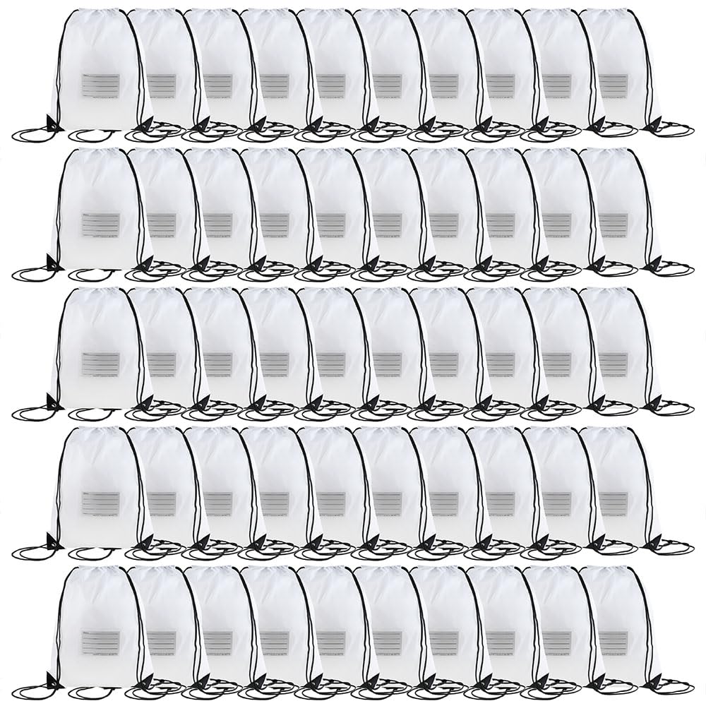 50 Pack Drawstring Bags,Bulk Draw String Backpack, Gym Sports Cinch Bag Sackpack for Women Men, White