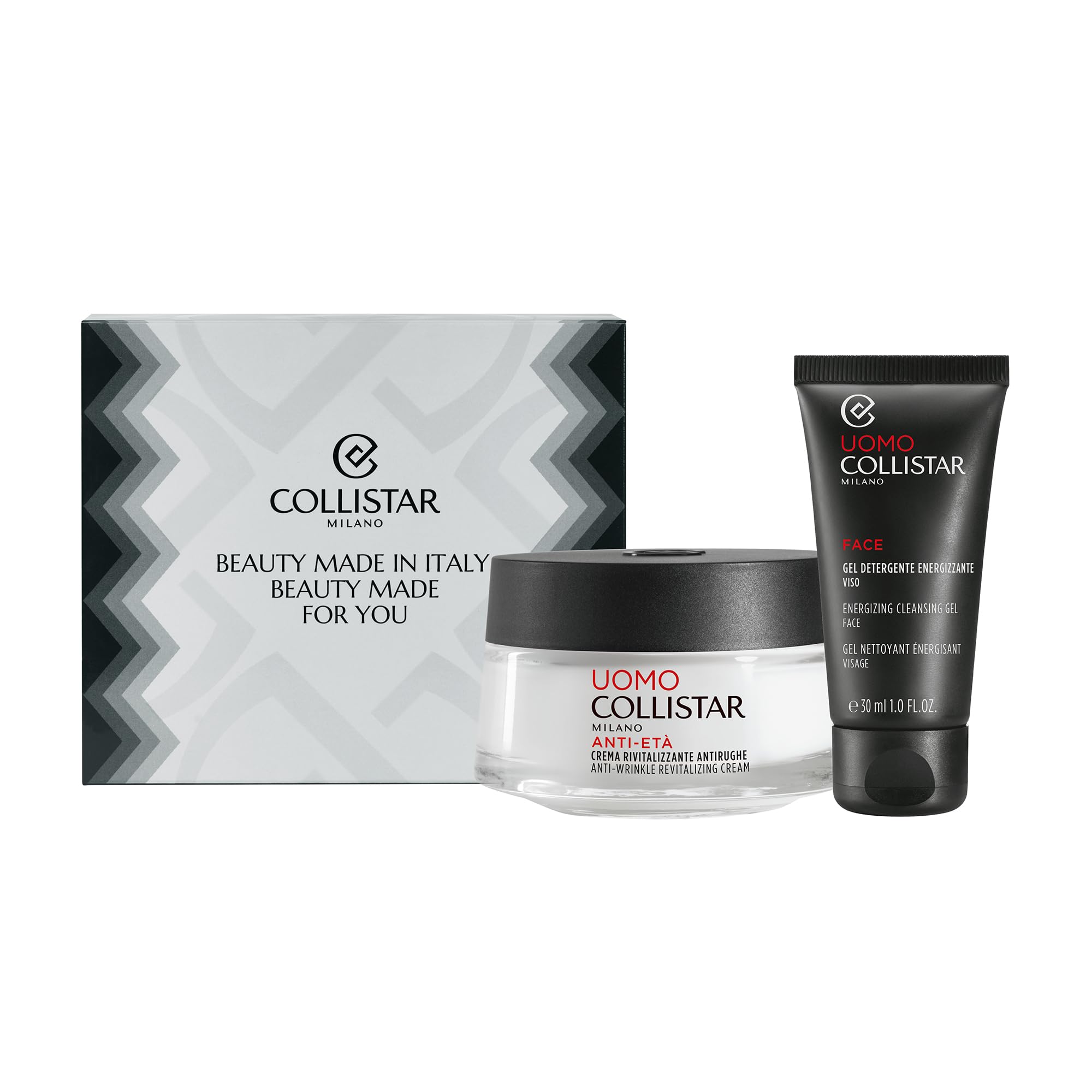 Collistar Cofanetto Regalo Uomo Crema Antirughe Rivitalizzante 50 ml + Gel Detergente Viso Energizzante 30 ml, Pelle Tonica, Antirughe, Freschezza e Vitalità