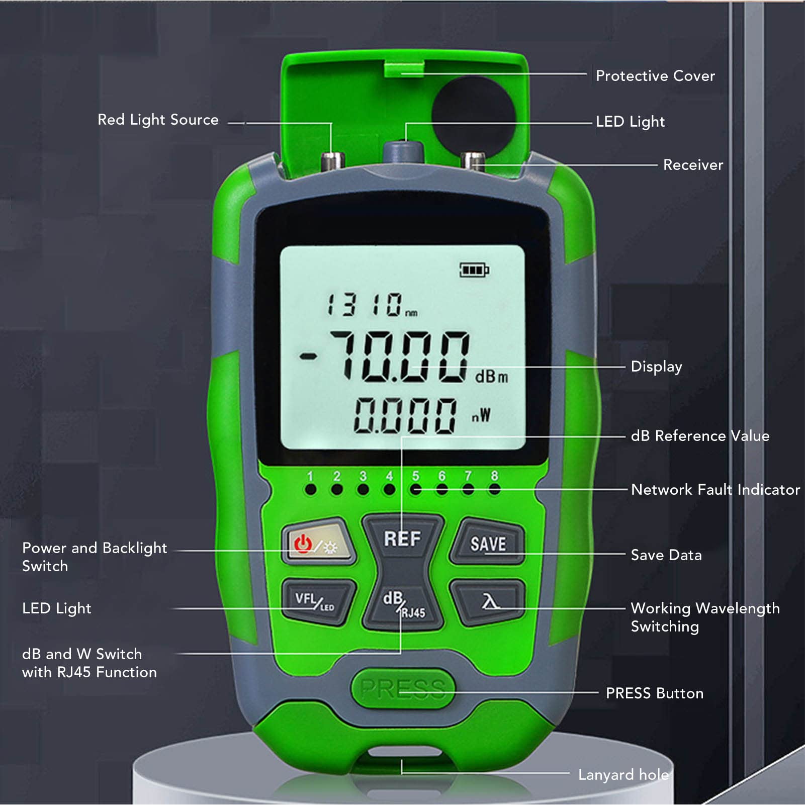 Misuratore di Potenza in Fibra Ottica ‑70 a +10 Dbm Strumento per Tester per Cavi in ​​Fibra Ottica Portatile Ricaricabile con Display Digitale (20 MW)