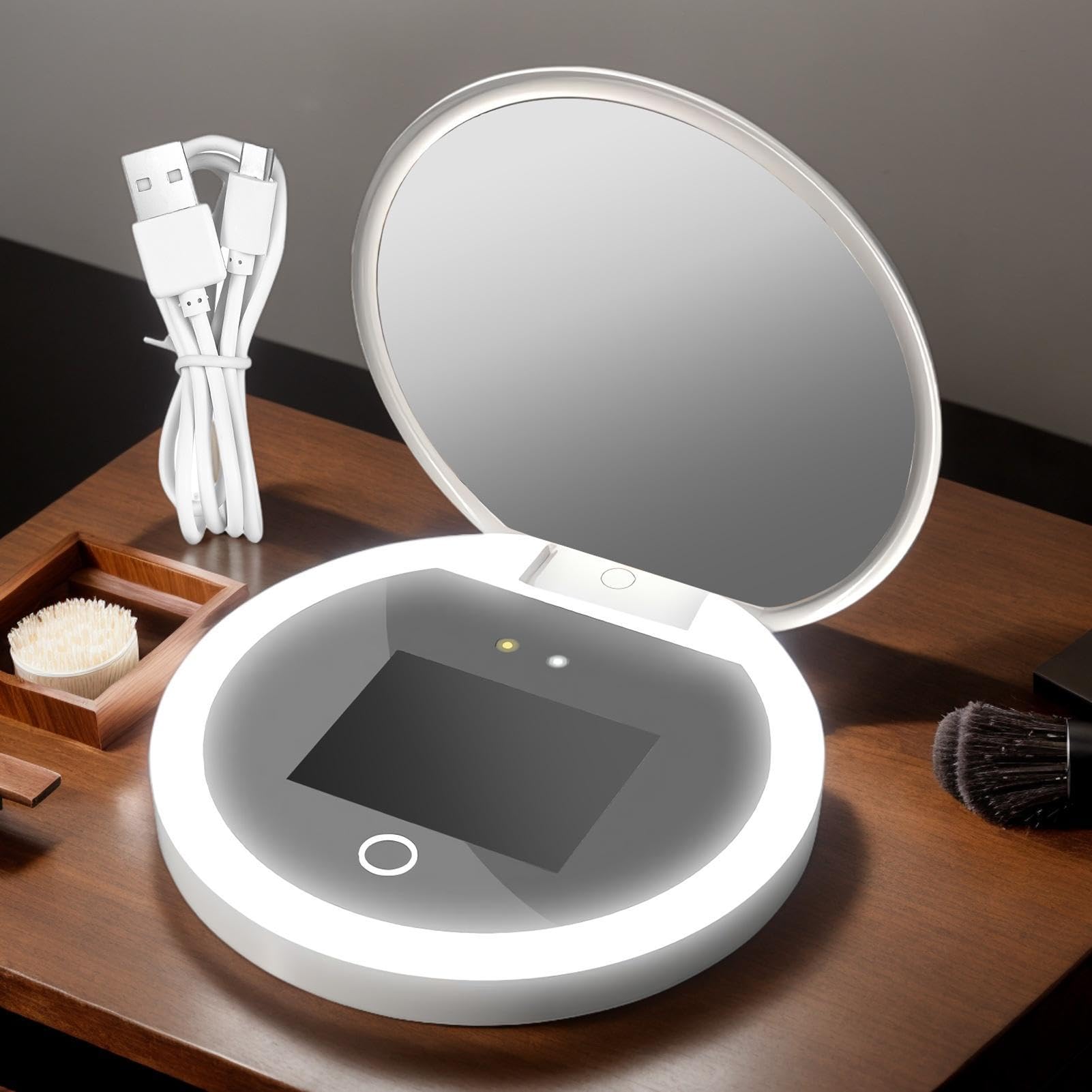 Specchio per test della protezione solare – 9,7 x 9,7 x 1,8 cm, visore intelligente per immagini UV, lente d'ingrandimento laterale portatile, accessorio di bellezza a LED ricaricabile | Valutazione