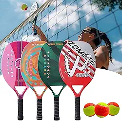 1 Raquete Para Beach Tennis Profissional Em Fibra Carbono Cor Sortida Com Capa Protetora + 3 Bolas de Beach Tennis