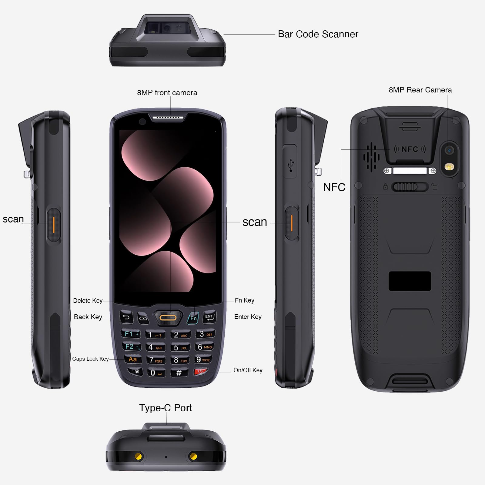 Scanner di codici a barre Android 13 4+64GB Scanner di codici a barre 1D/2D/QR incorporato, BT, WiFi Qualcomm Portalbe Scanner per l'inventario, Palmare Mobile Computer PDA per magazzino