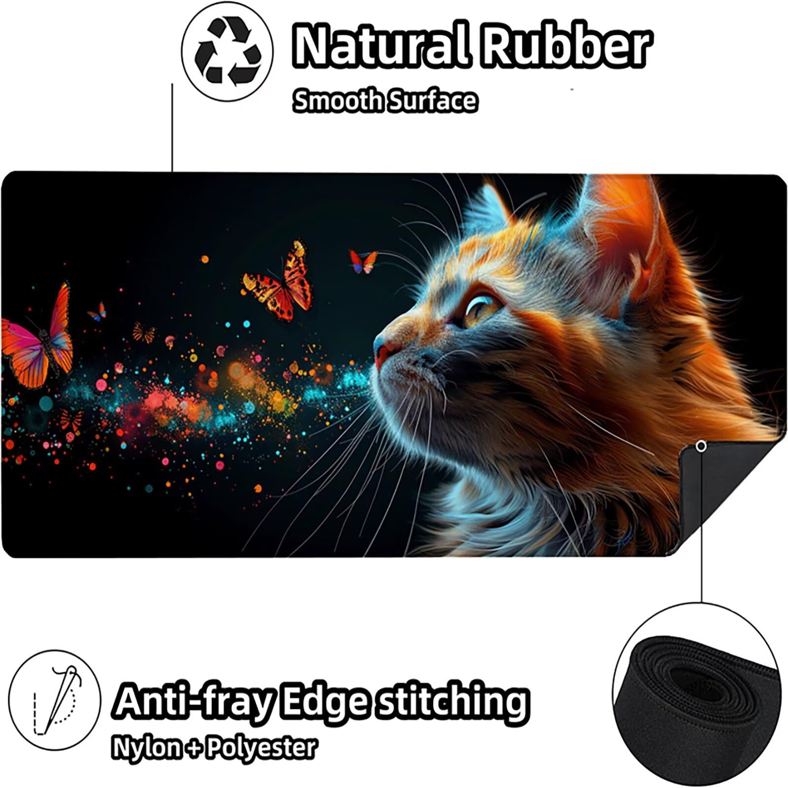 Gato Alfombrilla Ratón Gaming XXL 1500x800 mm, Alfombrilla Gaming Amarillo Mousepad con Base de Goma Antideslizante, Impermeable Desk Mat para Teclado y Raton, Accesorios Gaming Regalos de Hombre B-N