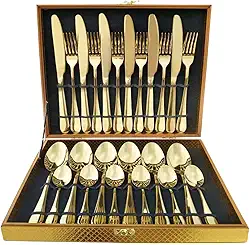 Kit Faqueiro Maleta De Talheres Inox 24 Peças Dourado Luxo Mesa Posta