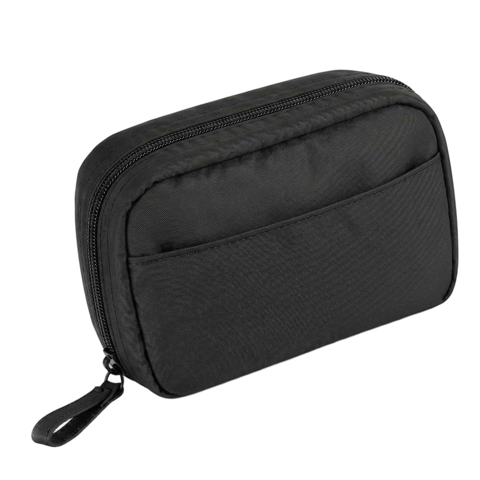 Estuche de viaje para ventilador portátil, bolsa organizadora compacta negra con bolsillo exterior, cierre de cremallera, bolsa de transporte con correa para la muñeca para excursiones de un día Bolsa
