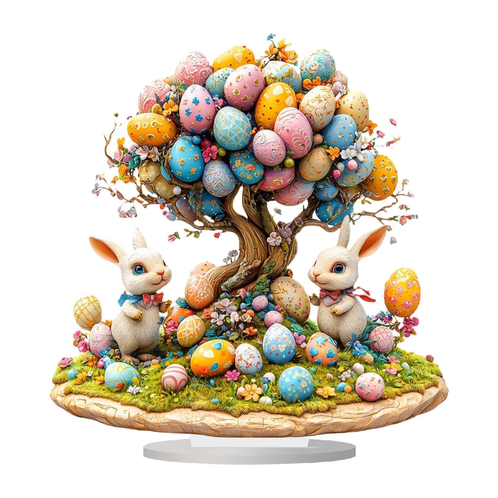 TWISAXC Trendy Easter Bunny Crafts Colorful Eggs Adorable Decorations For Vibrant Tabletop Festive Styling Colorful Eggs 2d Flat Acrylic Ornament Adds Festive To Home During