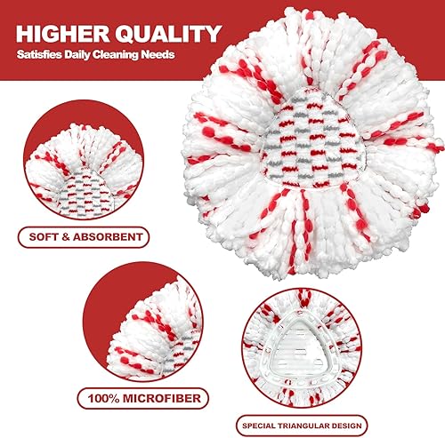 Miniatura 5 de Cabezal de repuesto para trapeador giratorio, paquete de 4 unidades, 40% más de limpieza, cabezal de repuesto para O Cedar Easy Wring, sistema de 1