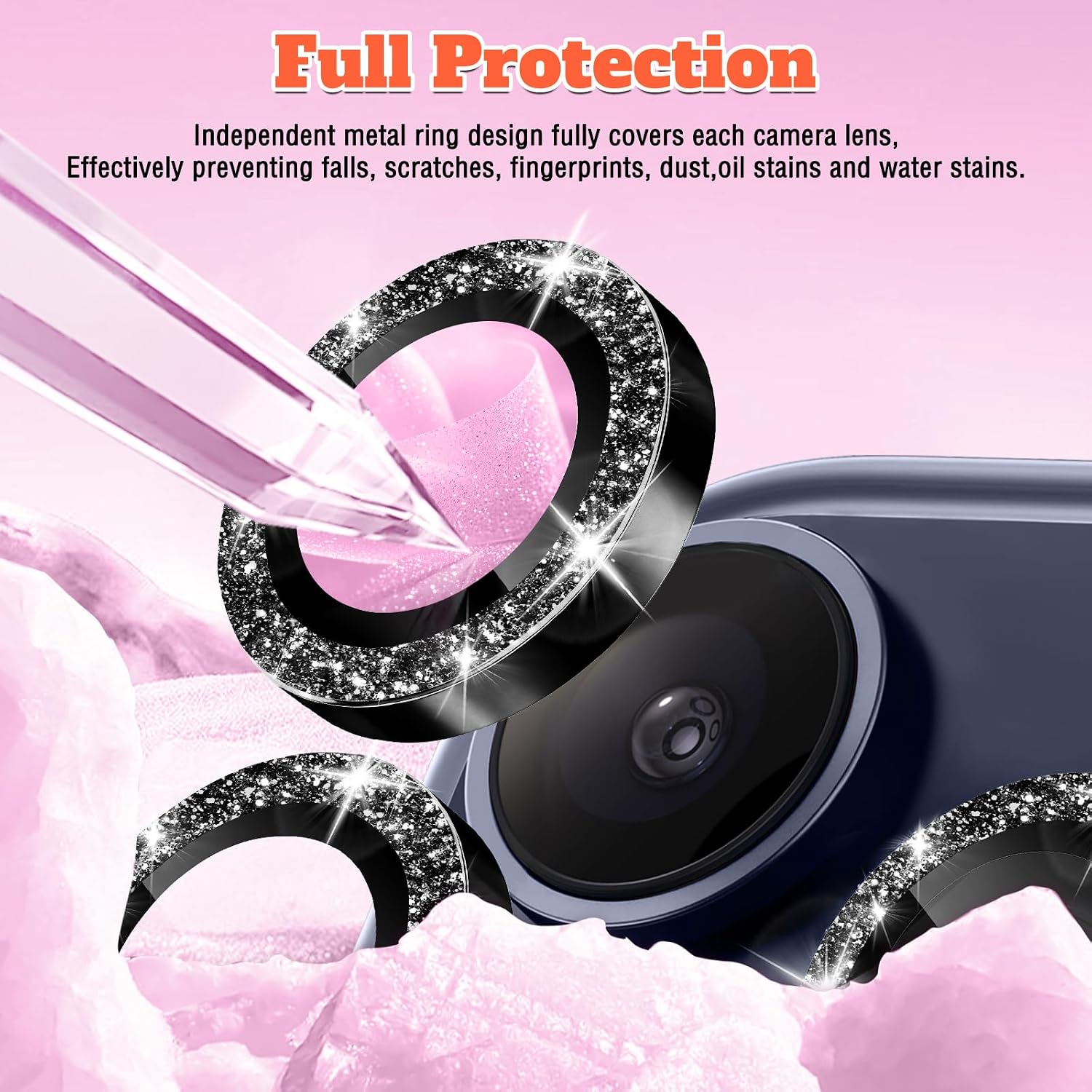 Camera Lens Protector for iPhone 17 Pro Max, Glitter Individual Aluminum Alloy Metal Ring, 9H Tempered Glass Camera Cover Screen Protector, Luxury HD Anti-Scratch Lens Guard Phone Accessories image 5