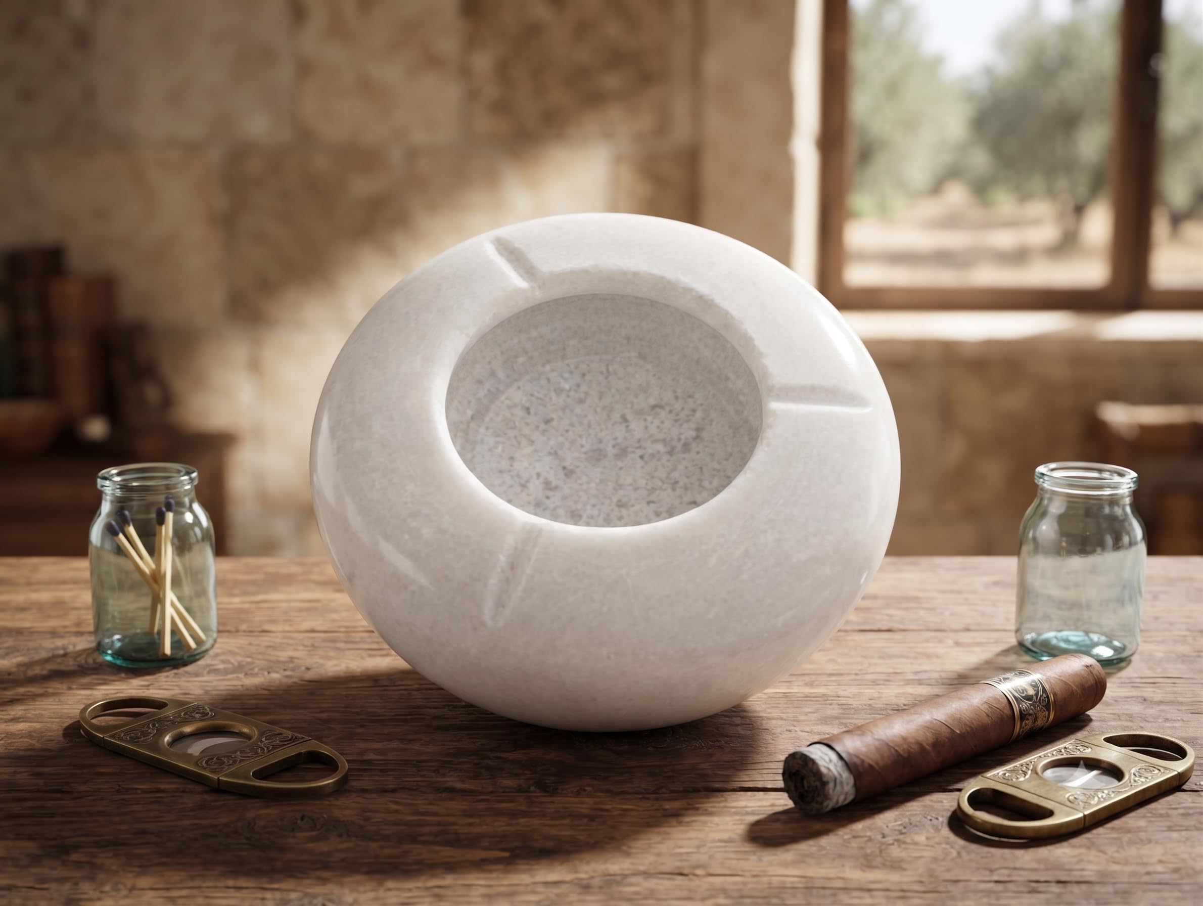 White Marble Cigar Ashtray - Round Large Ashtray for Patio, Outdoor, Home | Marble Ashtrey-image-22