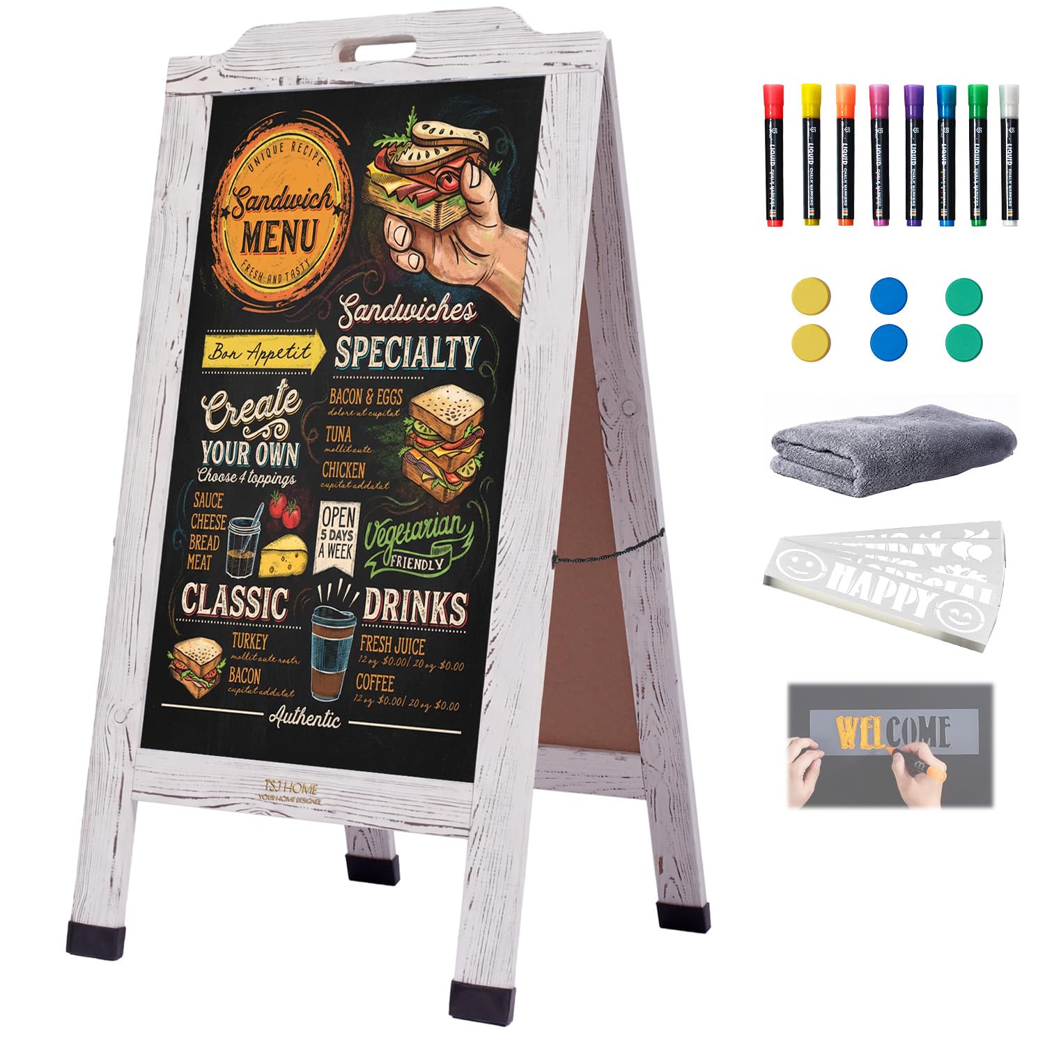 Magnetic Portable A-Frame Chalkboard Signs, 40" × 20", White