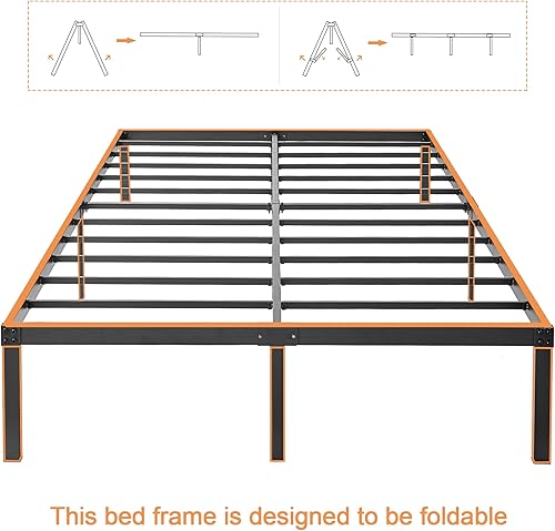 Miniatura 8 de VECELO - Marco de cama de plataforma de metal de 14 pulgadas, láminas de acero resistentes/Base de colchón de fácil montaje/No necesita somier
