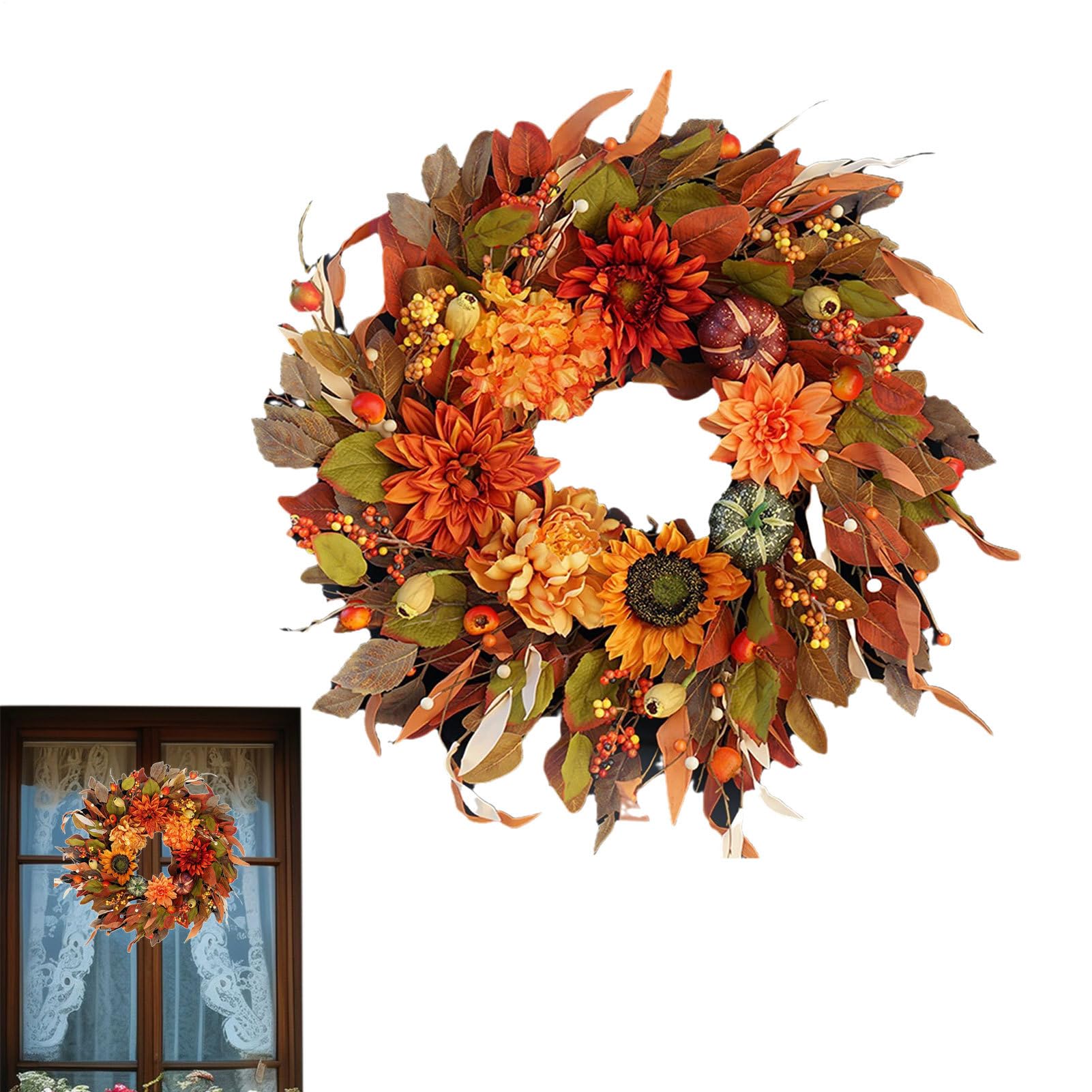 Coronas De Otoño Para La Puerta De Entrada 42 Centímetros Artificial con | Coronas de Otoño para Porche Para Decoración De Festival Acción De Gracias Halloween Vacaciones