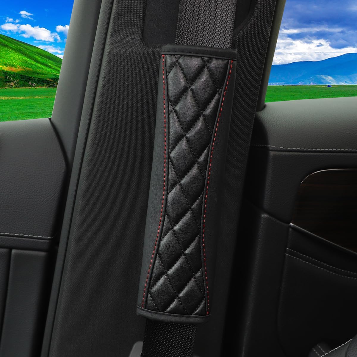 Mandark 2PCS Leather Car Seat Belt Covers with Foam Padding, Black image 4
